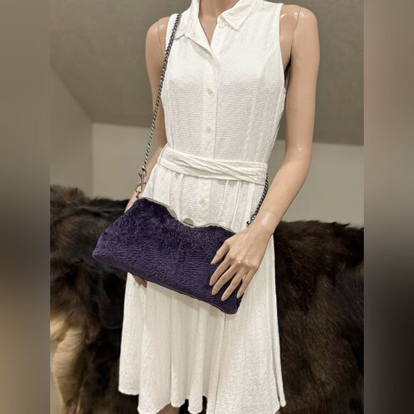 Purple Handmade Real Shearling leather Push Lock Shoulder Bag/Crossbody - Picture 11 of 16